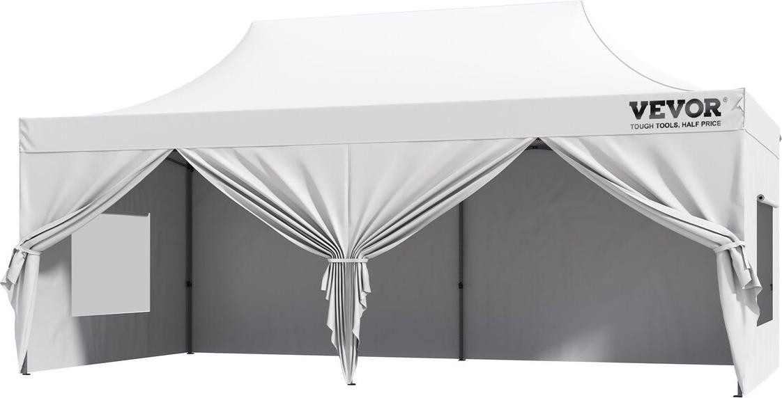 VEVOR Pop-up partytent voor buiten, gazebo tent met zijwanden en draagtas, Wit, 3 x 6 meter
