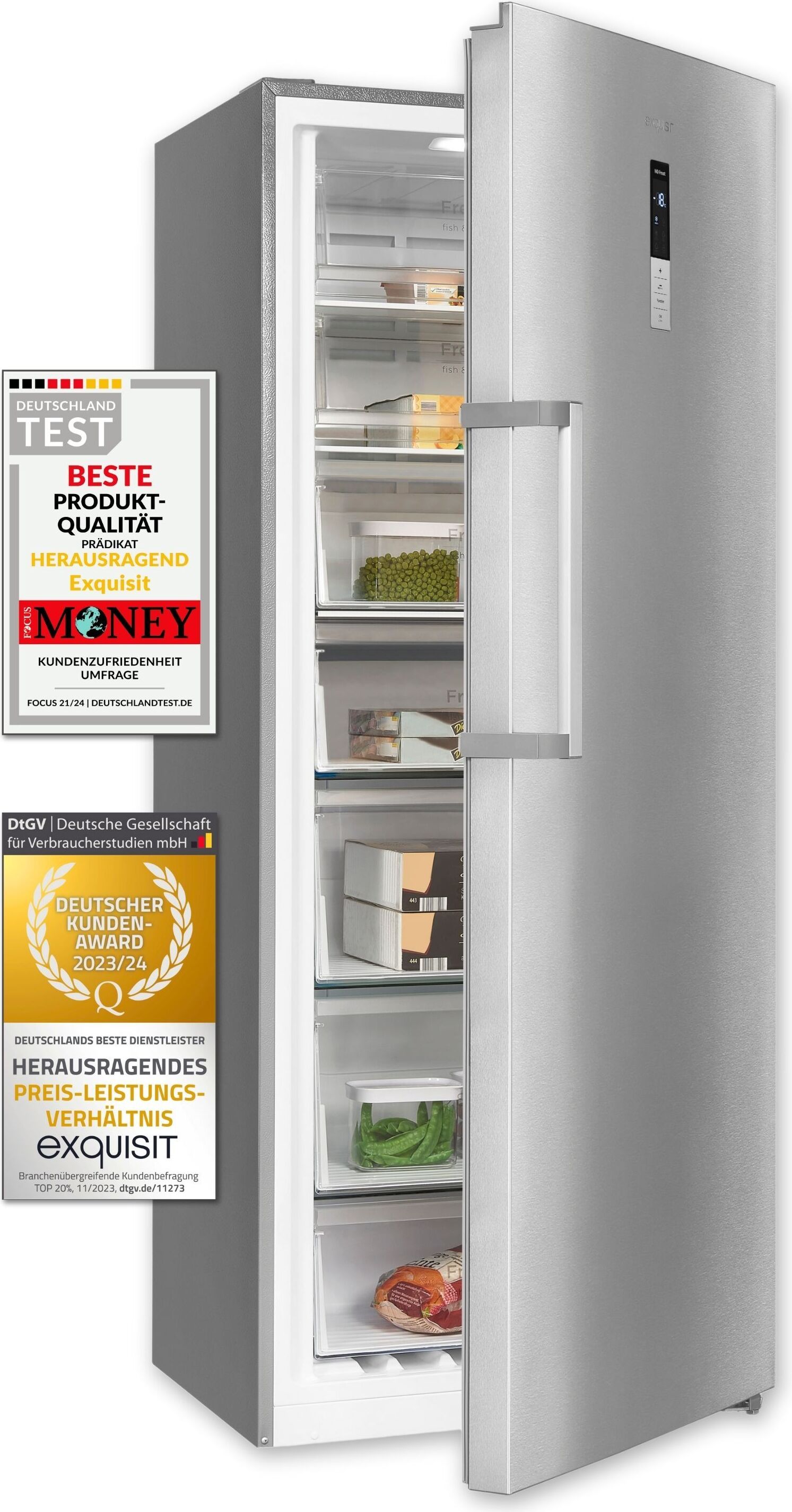 Exquisit Gefrierschrank GS380-NF-H-050E inoxlook | 380 l Nutzinhalt | Edelstahloptik