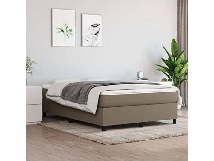RJPLMFV Bettgestell, mit Latten, Taupe, 140 x 190 cm, Stoff Atmungsaktiver Stoff, robuste Füße, Latten aus Sperrholz, Matratze nicht im Lieferumfang enthalten