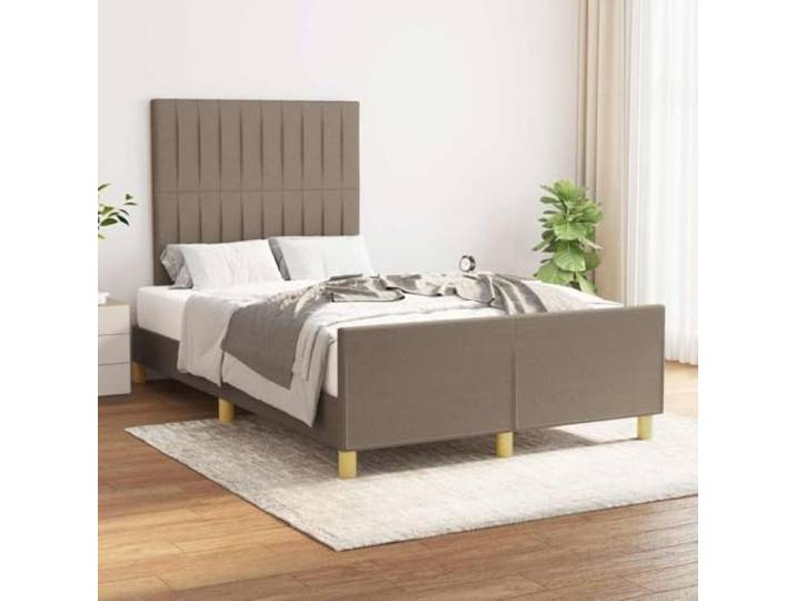 RJPLMFV Bettgestell, Stoff, Taupe, 120 x 190 cm Kopfteil verstellbar, robuste Füße, Lattenrost inklusive, Lendenwirbelstütze