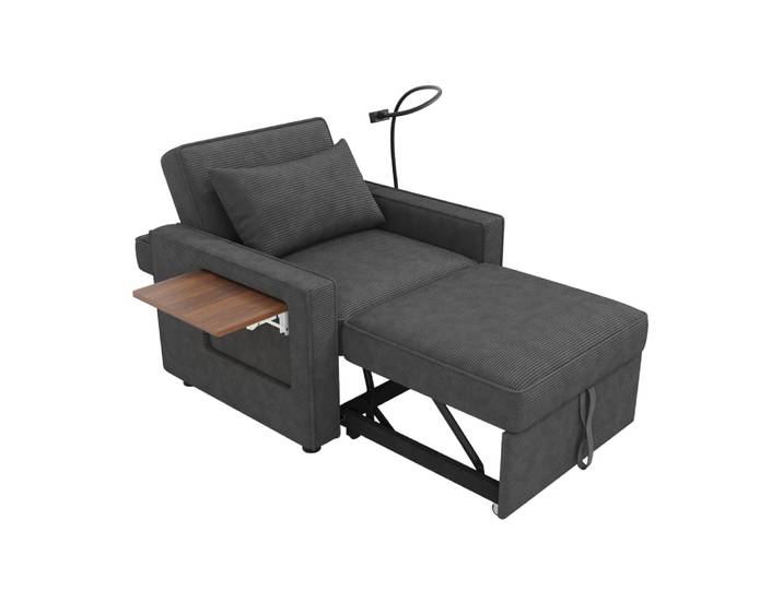Canapé-lit 1 place en velours polyester gris