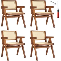 tectake Esszimmerstuhl Lissy mit Wiener Geflecht im Boho-Stil - 4er Set Eiche dunkel