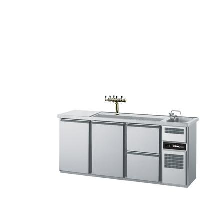 CHROMOnorm Getränketheke mit einem Becken rechts, 2 Türen und 2 Zügen 1/2