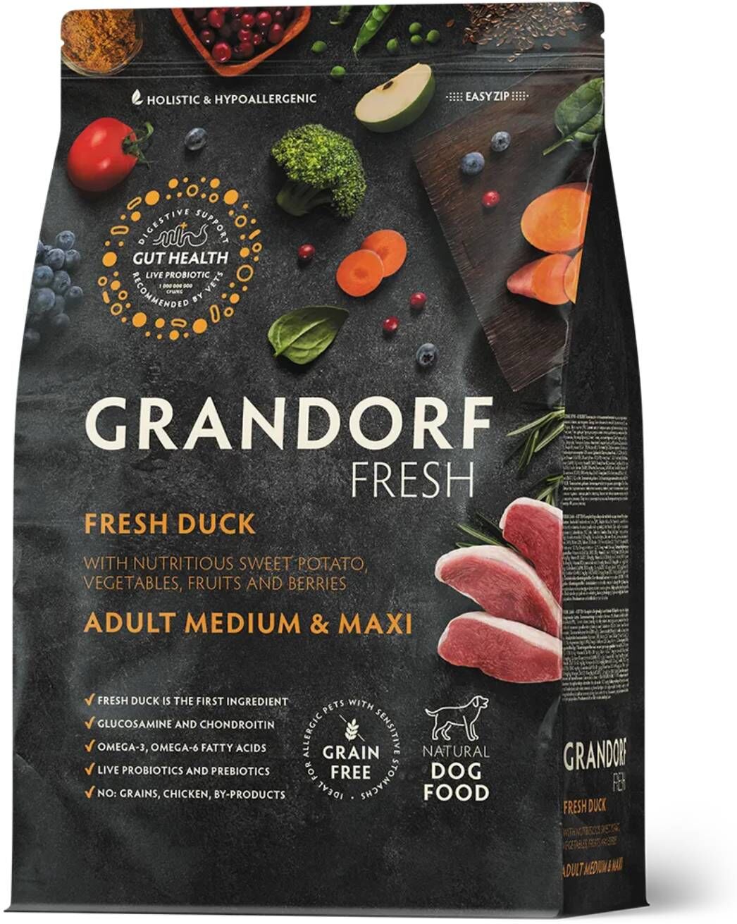 Grandorf Fresh Adult Medium & Maxi Breeds con Carne Fresca di Anatra e Patata Dolce per Cani Adulti 3 Kg