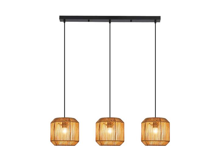 Suspension en fer en papier tressé noir et beige clair h.150cm