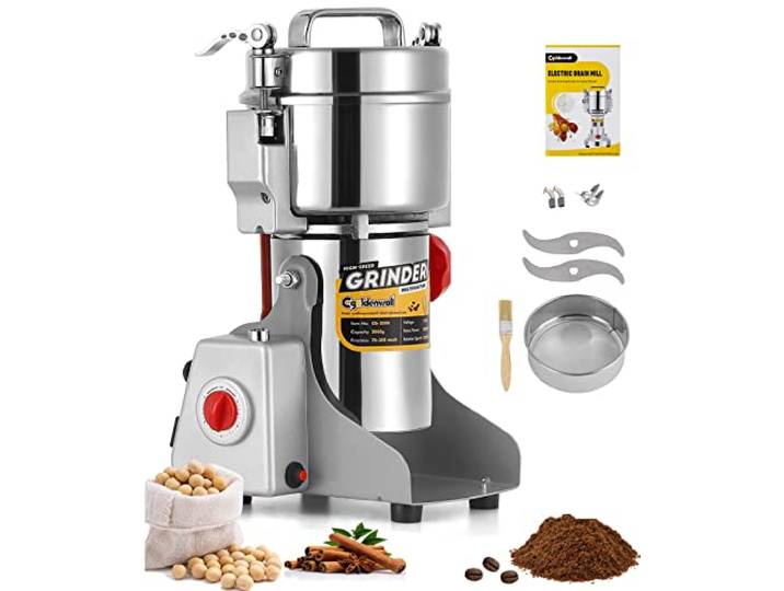 CGOLDENWALL 700g Elektrische Getreidemühle, Open-Cover-Stop, mit Timer Edelstahl, Superfein Mühle für Gewürze/Kräuter/Kaffee/Samen, 28000 U/Min Schnelle, 2400W Kommerzieller Motor, Überlastschutz