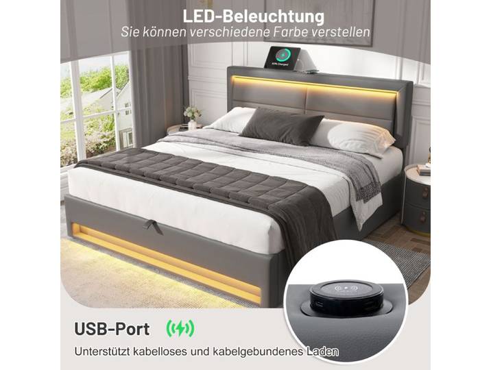 Feuille épaissie Structure de lit Deuxième génération épaissie et accueillante couleur Lith remourré 140 x 190 cm avec port USB (
