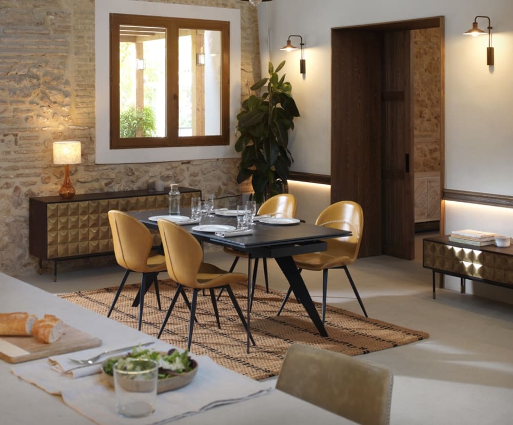 GEESE HOME Table à rallonge en céramique noire 180/260x95 Noir 180x76x95cm