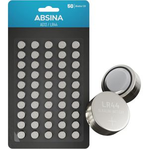 Absina Knopfzelle LR44 / LR1154 / AG13, 158 mAh, 50 Stück
