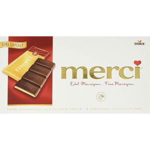 Merci Tafelschokolade Edel-Marzipan, 50% Kakaogehalt, mit Marzipanfüllung, 112 g