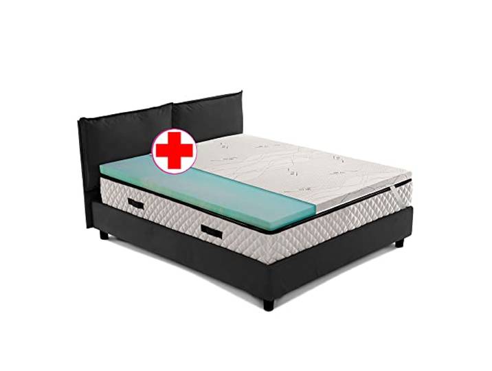 Matratzenauflage, feste Matratzenauflage, orthopädische Matratzenauflage aus Biogreen, Höhe 5 cm, hypoallergener Stoff, abnehmbarer Bezug, 4 Seiten in Silber – Orthopedic Doppelbett 160 x 190 cm