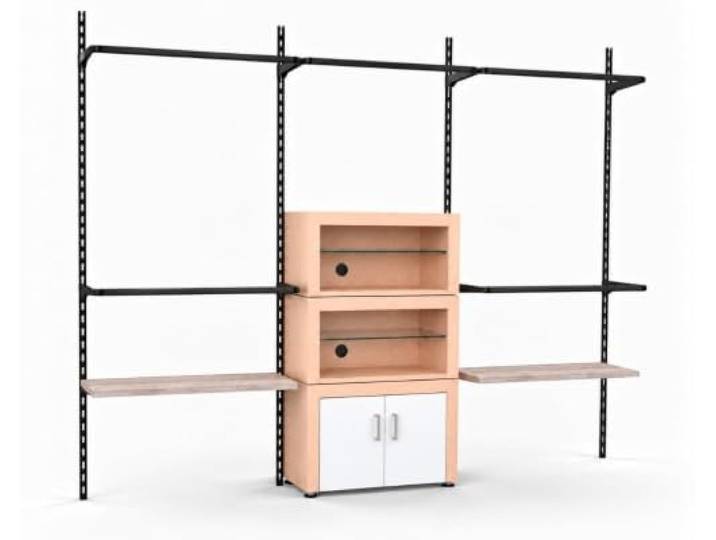 Aigentlich Wandschienensystem Set New York+Böden Begehbarer Kleiderschrank (Eiche modern, Schwarz)