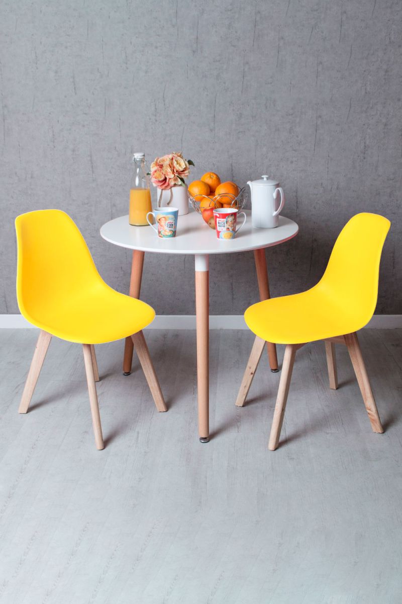 RegalosMiguel Conjunto Mesa Tower Redonda 80 cm Blanca y Pack 2 Sillas Kelen