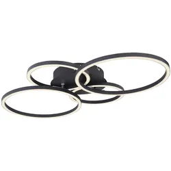 Deckenleuchte Ringleuchte Deckenlampe Innen Leuchte vier Ringe Design, schwarz matt opal, Metall, LED, LxBxH: 65,5x40,6x7,5 cm