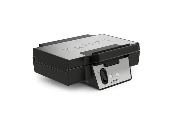 Krups FDK Iconic Waffeleisen, 850 W, keramikbeschichtete Antihaft-Platten, ikonisches Design, vertikale Aufbewahrung, benutzerfreundlich, Schwarz/Edelstahl, FDK261