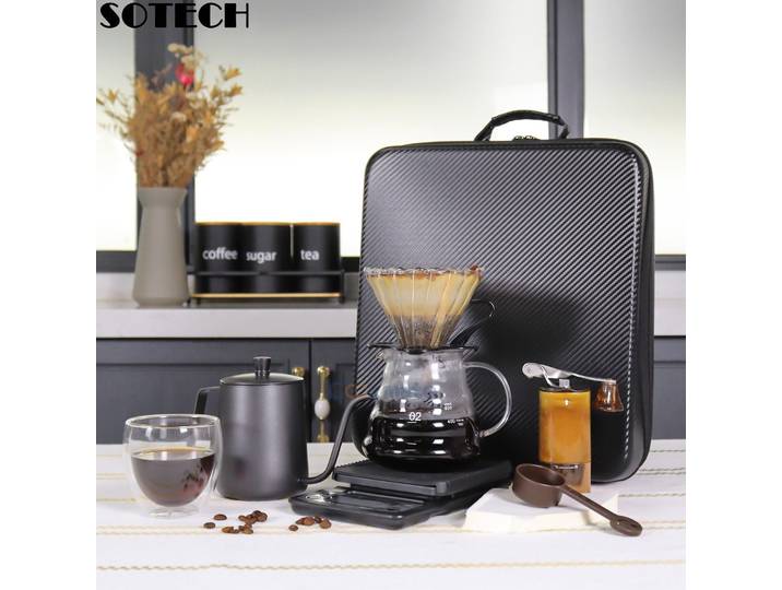 Ensemble d'accessoires pour café, sac à main portable, ensemble de cafetière, moulin manuel, bouilloire à café pour camping en plein air, pique-nique