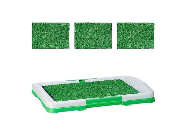 Relaxdays Litière pour Chien\, 4X Tapis de pelouse\, en Plastique\, H x L x P : 5\,5x45\,5x33 cm\, intérieur\, Blanc et Vert