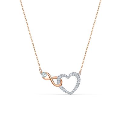 Kette mit Anhänger SWAROVSKI "Unendlichkeitsschleife/Herz", weiß (metallfarben, roségoldfarben, kristallweiß), Halsketten, Damen, Metall, L: 43, mit Swarovski Kristall