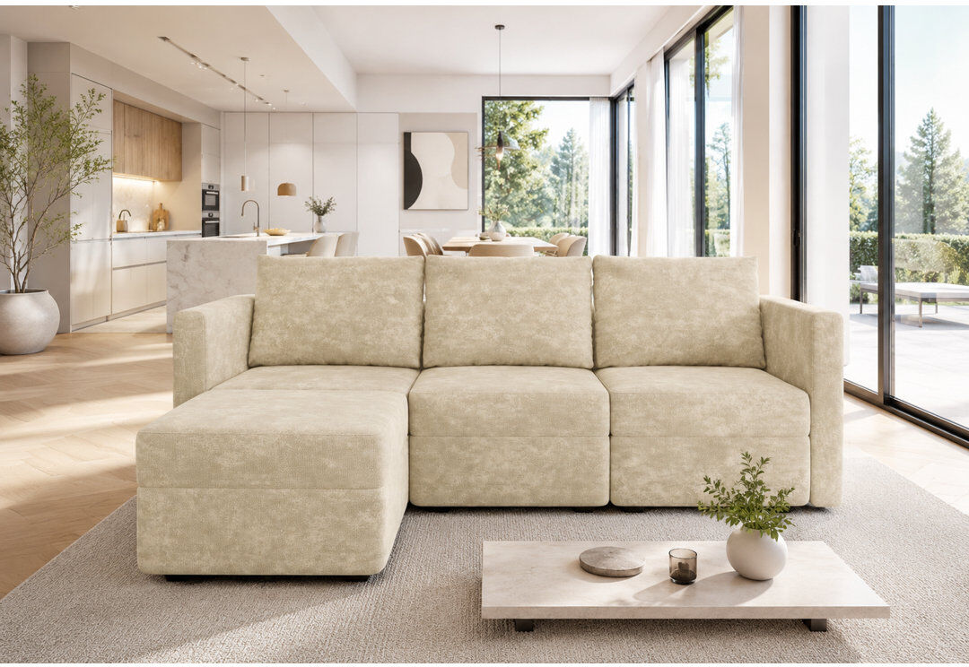 Brayden Studio 3 Seater Corner Sectional Beige 80cm H X 216cm W X 138cm D