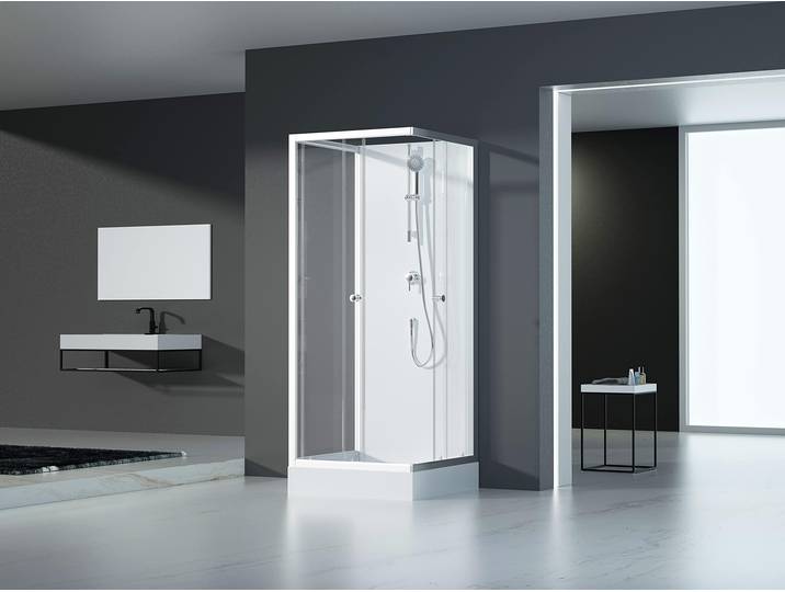 Dusche Komplett MARWELL Komplettdusche Fertigdusche White Dream 90 x 90 x 200 cm – Komplett Set inkl. Duschwanne und Armatur - reversibel aufbaubar - hochwertiges Aluminiumprofil System