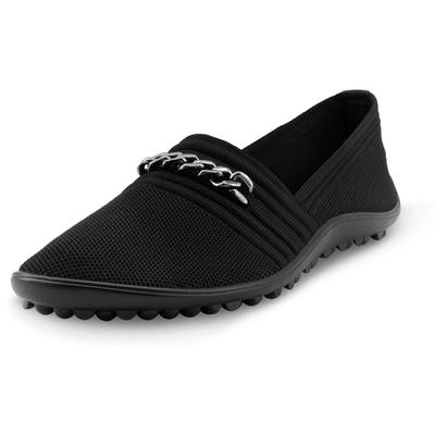 Barfußschuh LEGUANO "LADY FAMOUS", Damen, Gr. 36, schwarz, Textil, Schuhe Barfußschuh, Flats, Ballerina, Bequemschuh mit goldfarbener Zierkette