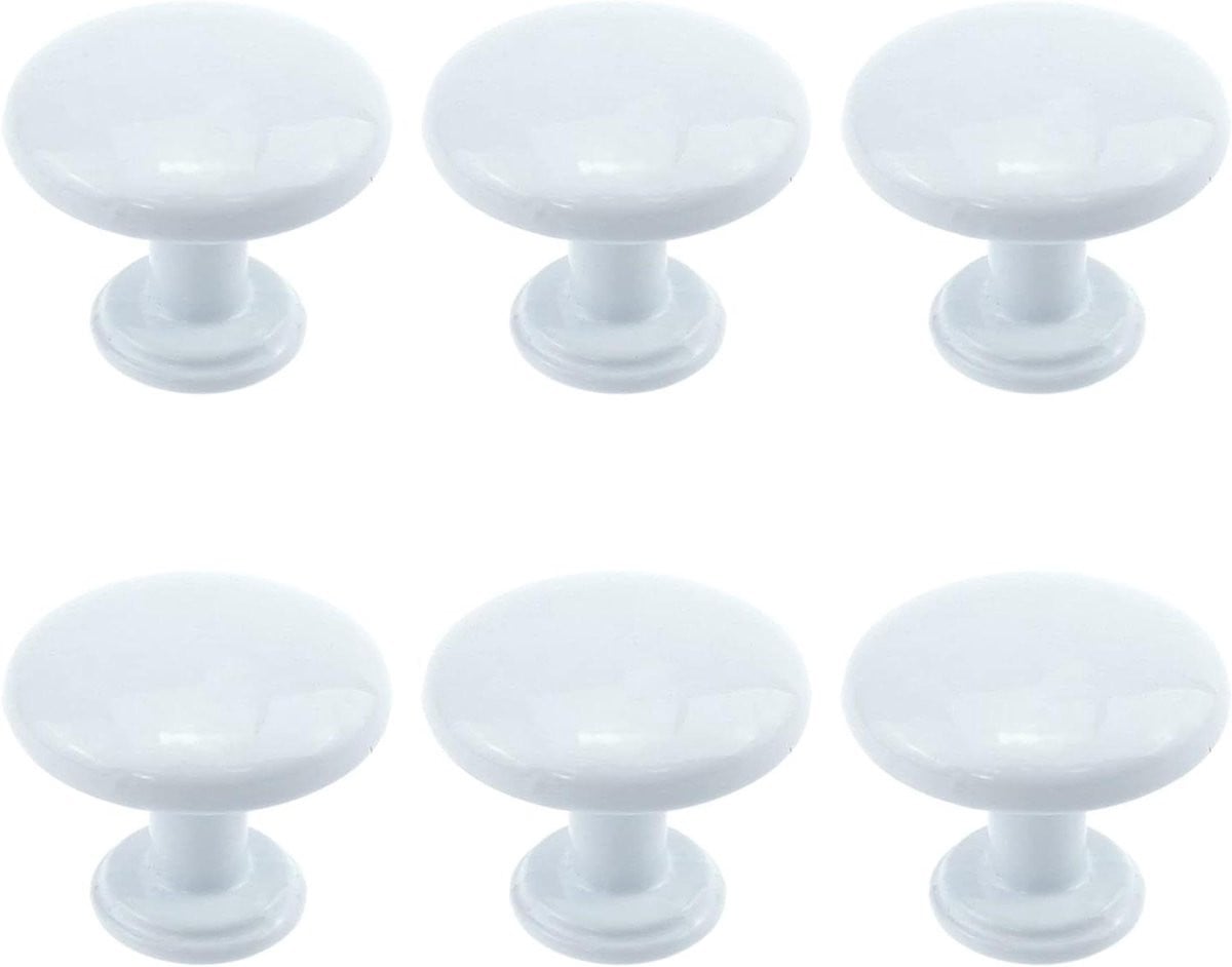 Set van 6 witte ronde kastknoppen van aluminium legering