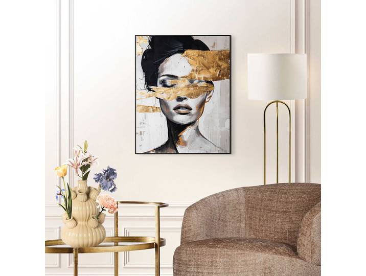 Kunstdruck Stylish Lady MDF - Mitteldichte Holfaserplatte Schwarz/Schwarz/Gold 40 x 50 x 1cm