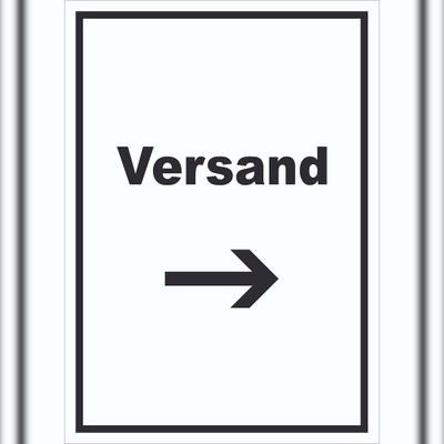 HB-Druck Versand Schild mit Text und Richtungspfeil rechts Lieferung shipping hochkant A1 (594x841mm)