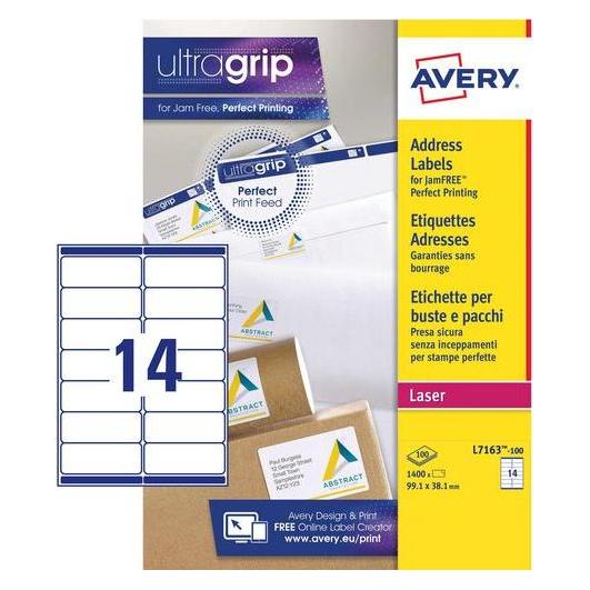 Avery Dennison Etiketten Zweckform ultragrip L7163, 99,1x38,1 mm, weiss, Pk. 1400 Stk. (L7163-100)