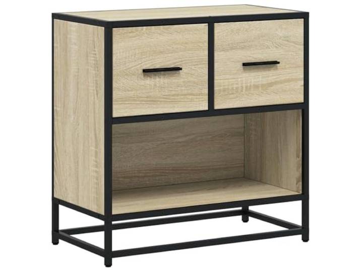 GHVBNMF Nachttisch Sonoma-Eiche 60x31x60 cm Holzwerkstoff Metall Moderner Nachtschrank fürs Schlafzimmer mit 2 Schubladen und stabilem Metallgestell für geordnete Aufbewahrung.