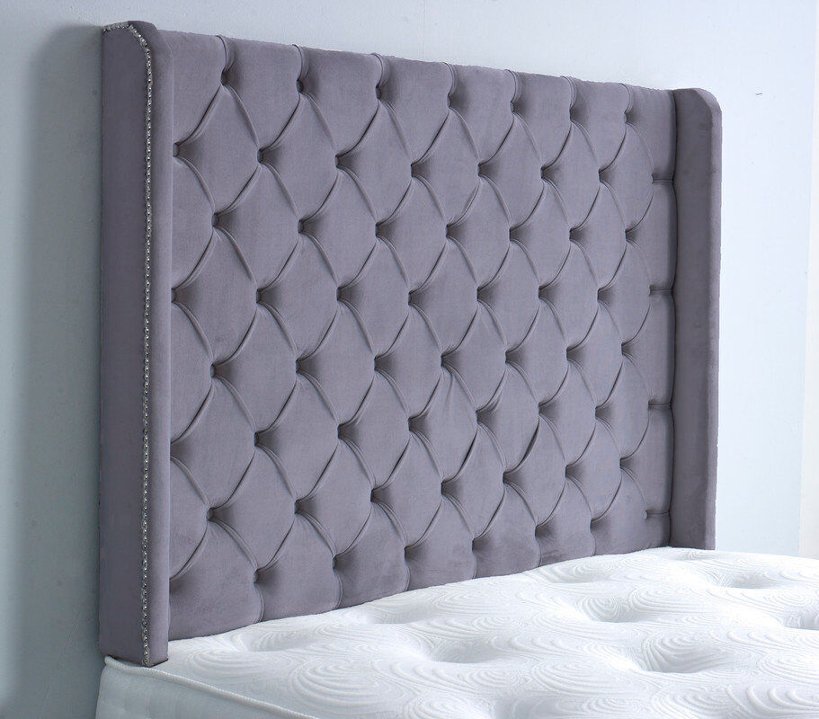 Mercer41 Upholstered Headboard Grey Velvet Single (3')
