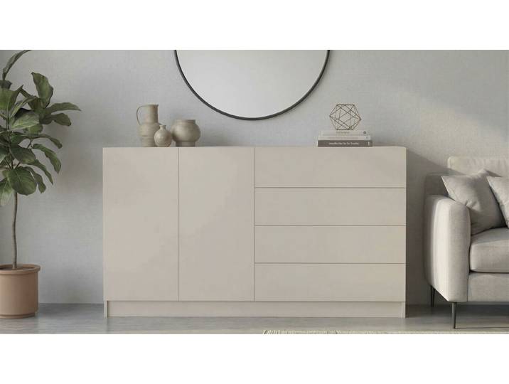 Kommode BORCHARDT MÖBEL Vaasa, Breite 152cm, Höhe 79cm, grifflos , beige (kaschmir), B:152cm H:79cm T:35cm, Sideboards, Kommode, Modernes Sideboard mit 2 Türen und 4 Schubfächern