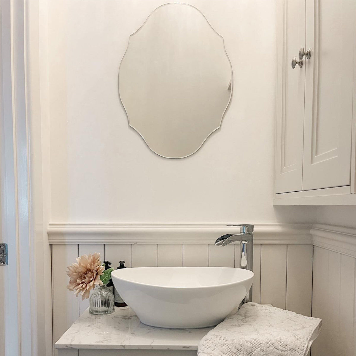 Vintage Frameless Bevelled Wall Mirror - 38cm x 50cm Glass, Metal