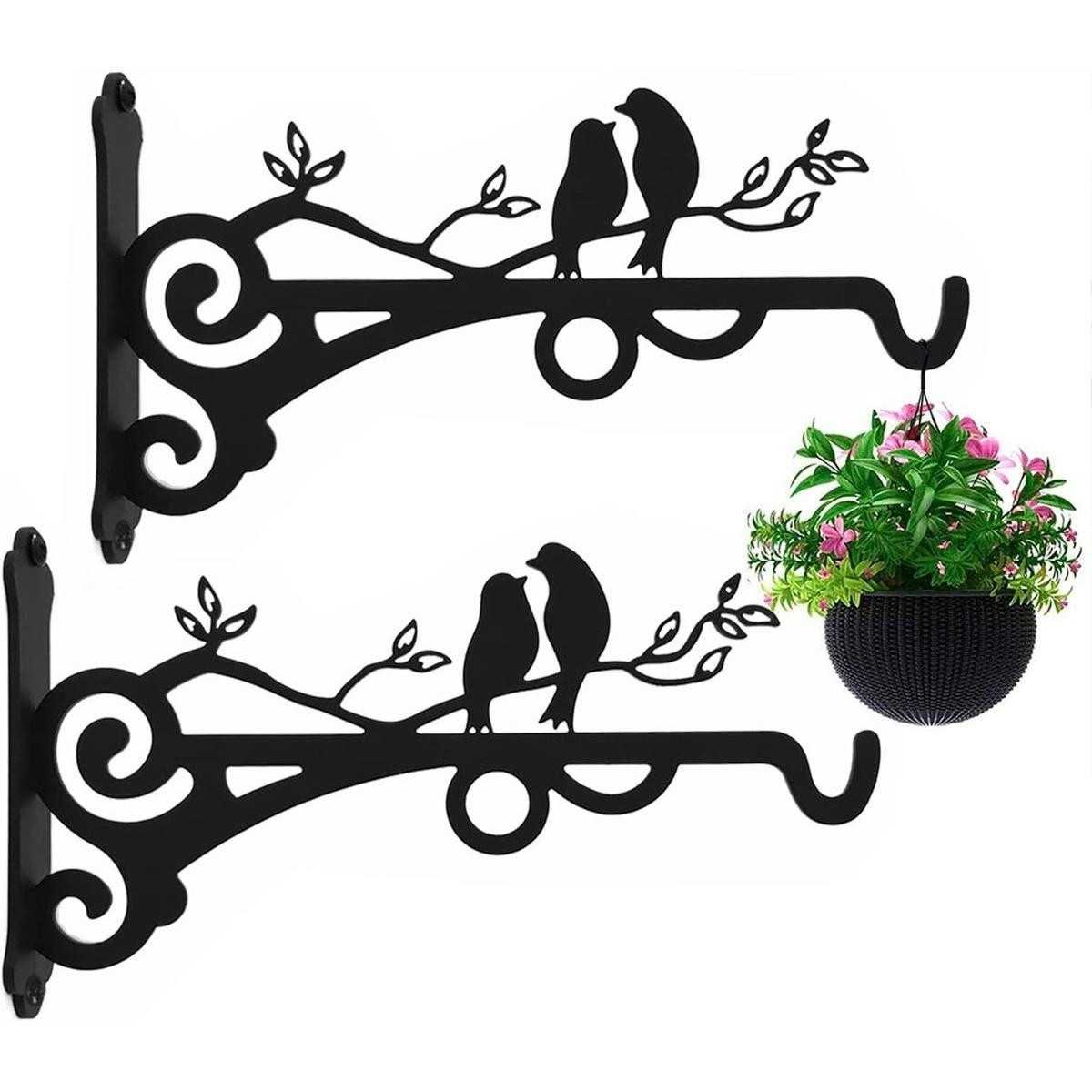 Minicee Set van 2 Zwarte Wandbevestigde Plantenhangers voor Bloemenpotten, Vogelhuisjes of Lantaarns