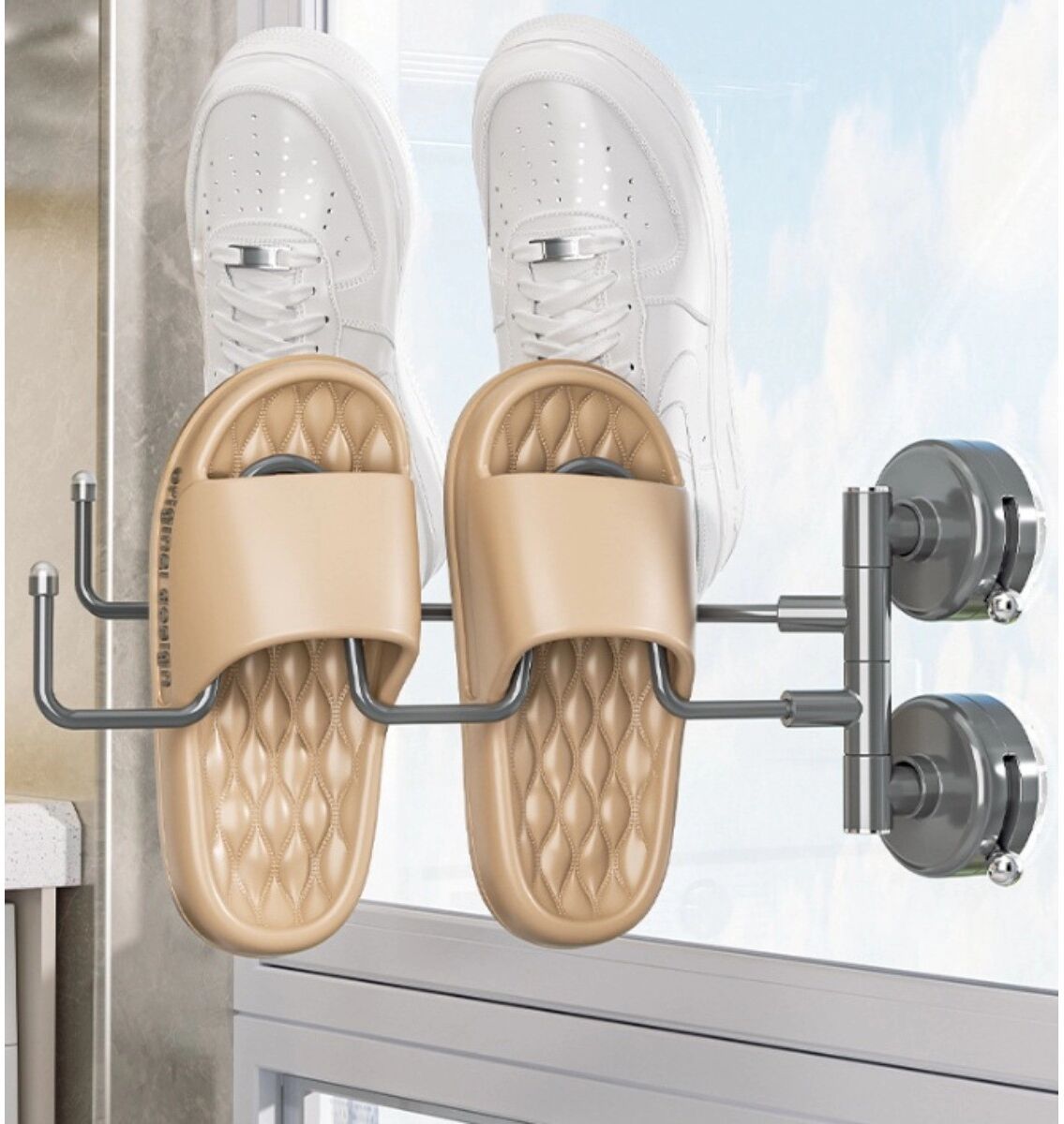 INF Schuhregal mit Saugnapf, faltbar – 180° drehbar, platzsparend, wandmontierter Schnelltrockner Titan
