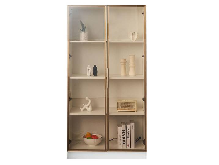 Stilvora Vitrine in Weiß 2er-Set Glasvitrinen mit Flügeltüren und LED-Beleuchtung für Wohnzimmer und Badezimmersch, B80/T40/H160cm, Glas, Kunststoff, Rechteckig, 80x160x40 cm, Esszimmer, Vitrinen, Vitrinenschränke