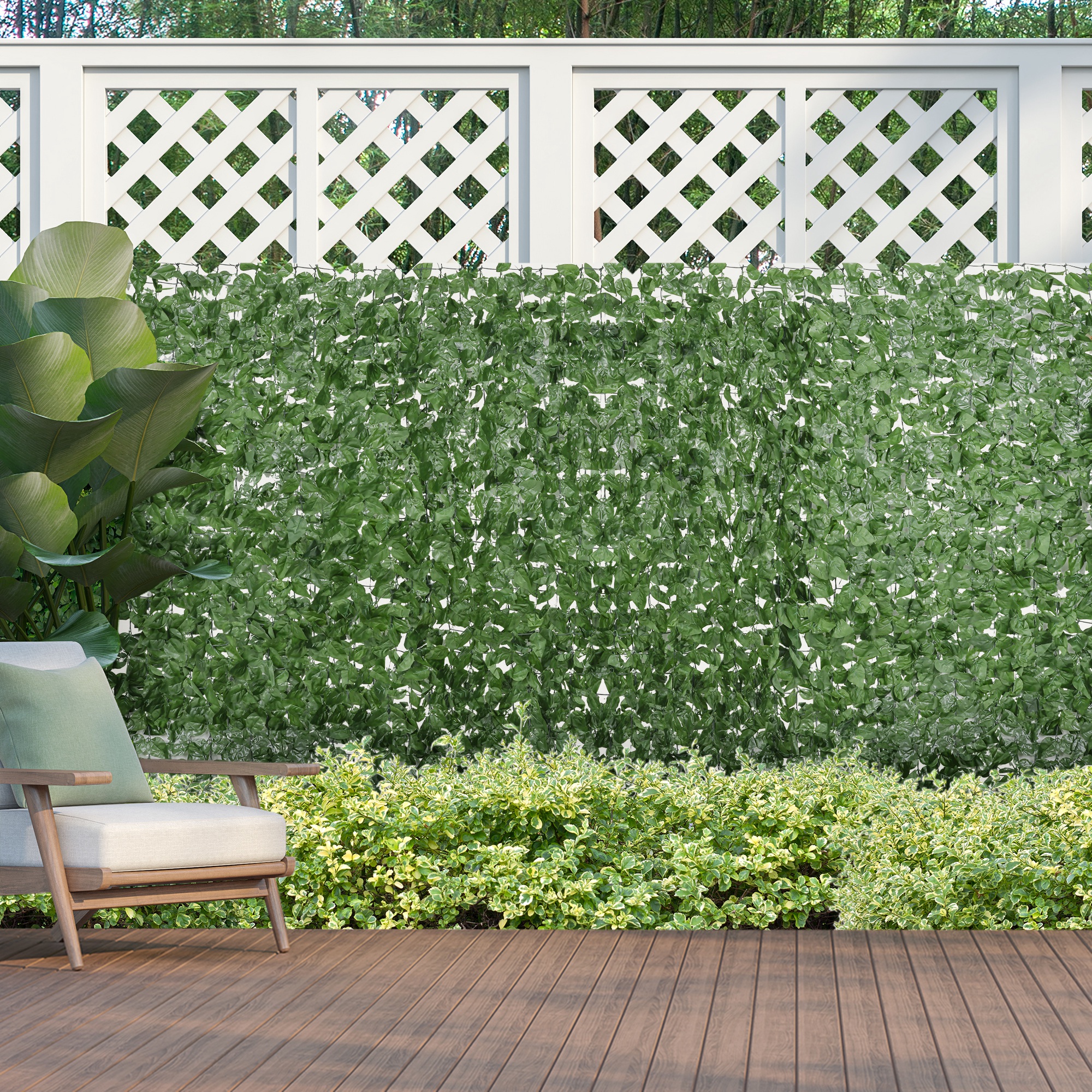Outsunny Rotolo di Siepe Finta di Faggio per Balcone e Giardino in PE, 300x100 cm Siepe Artificiale con Foglie di Edera, Protezione UV, Verde Scuro   Aosom Italy