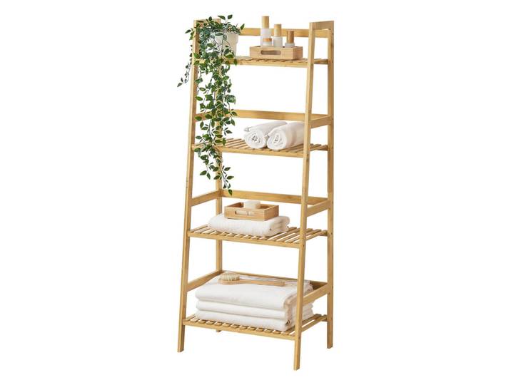[en.casa] Leiterregal Vinje, Naturfarben, Holz, Bambus, 48x123x32 cm, Wohnzimmer, Regal, Bücherregale