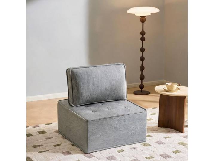 Canapé monoplace modulable carré gris-toné structure en contreplaqué idéal pour petits espaces