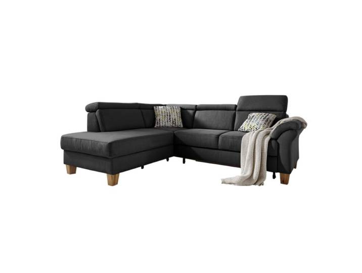 Sit&amp;More Arngast Ecksofa mit optionalem Funktionspaket - Microfaser Toro 95 anthrazit - ohne Funktion - links ohne Funktion, manuelle Kopfteilverstellung, Schlaffunktion Modern