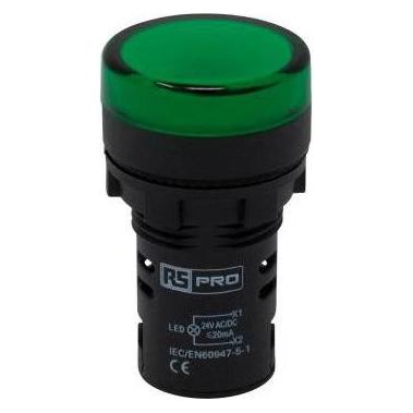 RS PRO Leuchtmelder 24V ac/dc Grün, Ausschnitt-Ø 2 (2717482)