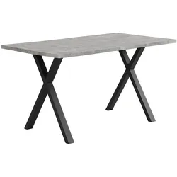 MODFU Esstisch MDF in Betonoptik Grau/Schwarz mit Metall-Kreuzbeinen, rechteckig, vielseitig nutzbar