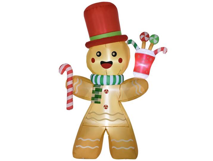 Homcom Weihnachts Aufblasbarer Lebkuchenmann 2,35 m mit LED-Lichtern wetterfest, Orange, Kunststoff, 75x235x170 cm, Dekoration, Weihnachtsdekoration