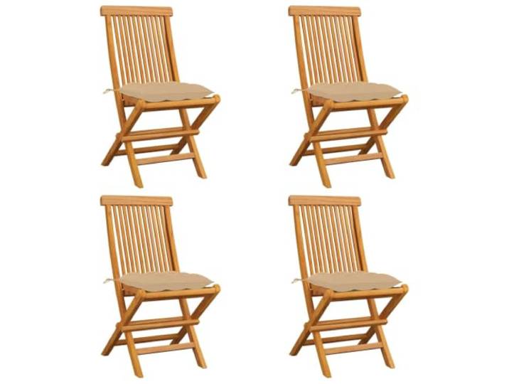 Makastle Klappstühle Teakholz mit Beigen Kissen, 4er Set