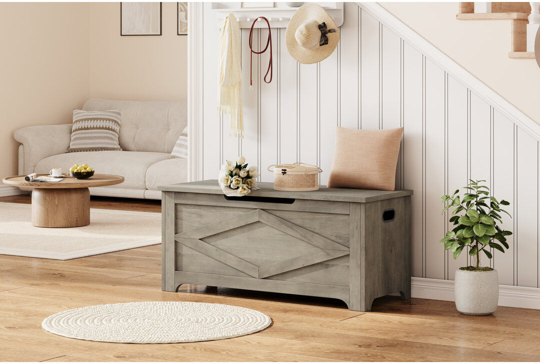 Blue Elephant Upholstered Bench Grey 45cm H X 100.1cm W X 40cm D