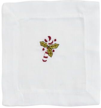 Saro Lifestyle "Embroidered Cocktail Napkins With Candy Cane Design (Set of 12) - 6""x6"""