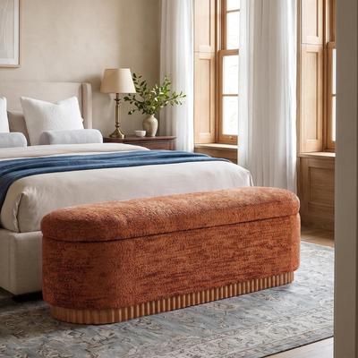 HULALA HOME Axiom Modern Upholstered Storage with Fluted Wood Base