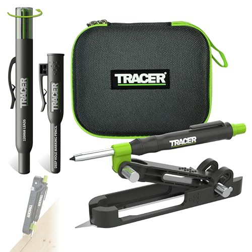TRACER ProScribe Multifunctionele Scribe Tool met diep gat potlood, loodhouder en draagtas voor houtbewerking en timmerwerk