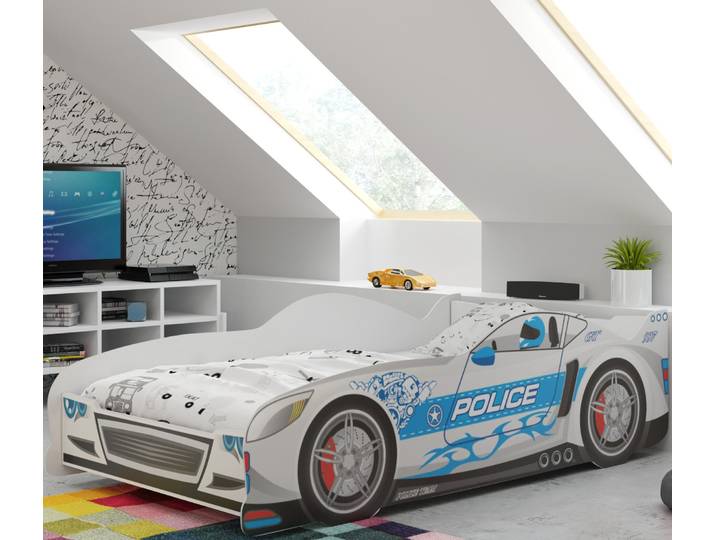 Kinderbett Autobett Cars 80x160 cm Silber - Rennauto Jugendbett mit Rausfallschutz, stabiles Auto Kinderbett im Sportwagen-Design Komplettset inkl.