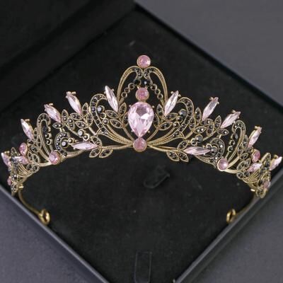 Smart Shopping Spot Gold Colour Bridal Crown Tiara For Weddings And Special Occasions pink